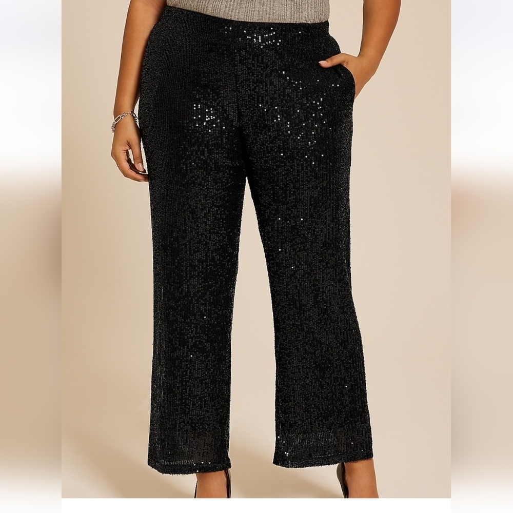 Maurices Black Sequin Wide Leg High Rise Pants 3x Regular New